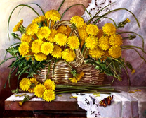 Букет кульбабы в корзине