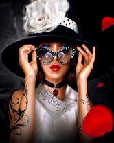 Стильная дама в черной шляпе и очках