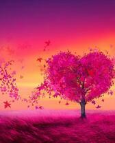 Одинокое дерево в розовом поле