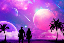 Пара на фоне фиолетового неба