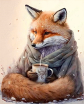Мудрая лиса с чашечкой чая