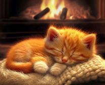 Рыжий котёнок у камина