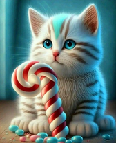 Милый маленький котёнок и конфета