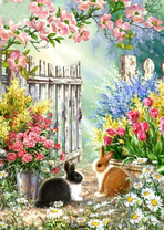 Два милых колика в цветочном саду