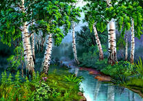 Прозрачная река среди берез