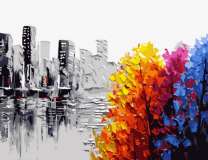 Яркие краски осени на фоне города