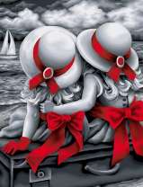 Девочки в шляпках на берегу моря