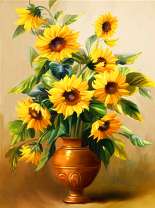 Букет цветущих подсолнухов в вазе