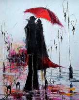 Прогулка под красным зонтом с котами