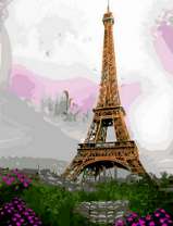 Фиолетовые цветы и Эйфелева башня