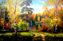 Осенний лес и тихое озеро