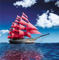 Корабль с алыми парусами на морской глади