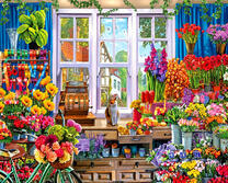 Кошка в цветочном магазине