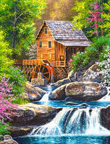 Мельница на реке в летнем лесу