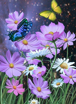 Бабочки над нежными цветами