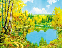 Чудесный осенний пейзаж с видом на озеро