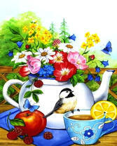 Букетик в заварничке и воробей