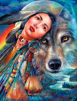 Волчица и молодая девушка