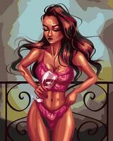 Картина по номерам без бренда «Девушка в нижнем белье с бокалом вина»