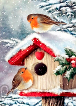 Зимние птички возле кормушки