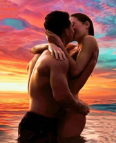 Страстный поцелуй на берегу океана