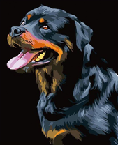 Довольный черный пёс