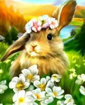 Милый кролик с цветочками на голове