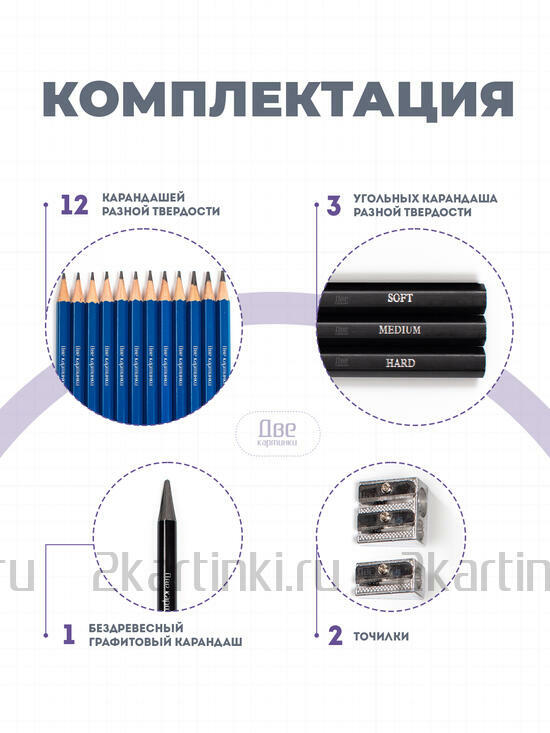 Тип товара Оптовая коробка 32 шт.: Набор карандешей для скетчинга (32 предмета) в чехле