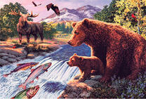 Медведи, лось и орлы у водопоя