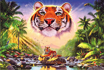 Тигры на реке в джунглях