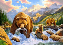 Медведи учат детей рыбалке