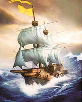 Корабль с желтым флагом