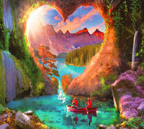Сердце в скале у кристального озера