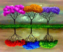 Цветные отражения трёх ярких деревьев