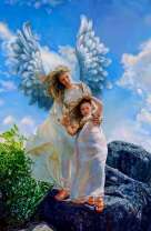 Пара белокрылых ангелов на скале