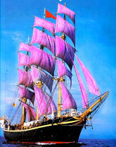 Черный корабль с фиолетовыми парусами