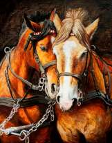 Две запряженные лошади