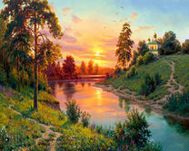 Православный храм на высоком берегу реки