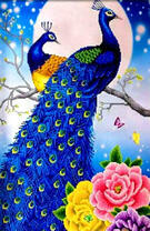 Пара павлинов на фоне полной луны