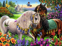 Пара красивых скакунов в цветах