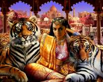 Персидская девушка и два ручных тигра