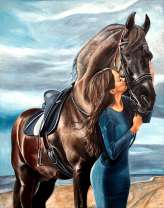 Лошадь и ее наездница в вечернем платье