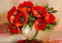 Маковый букет в глянцевой вазе