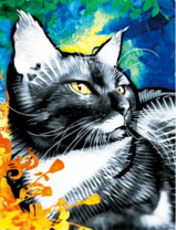 Черно-белый котёнок и цветы