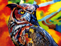 Филин и яркие краски тёплых тонов