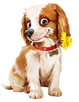 Милый щеночек с одуванчиком