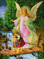 Ангел Хранитель за спиной детей на мостике