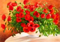 Огромный букет маков в белой вазе