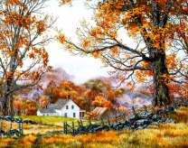 Белый домик в осеннем пейзаже
