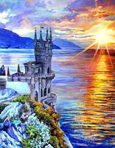 Ласточкино гнездо на фоне восходящего солнца